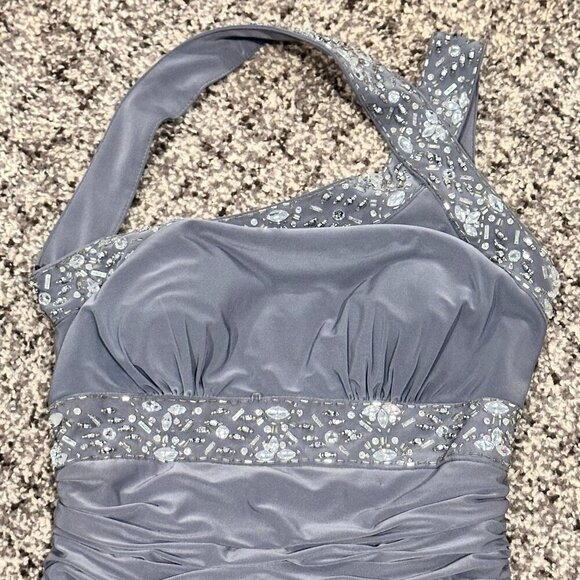 Bee Darlin Grey Beaded Dress Rhinestone Formal Cocktail party prom y2k 90s retro - Picture 10 of 14